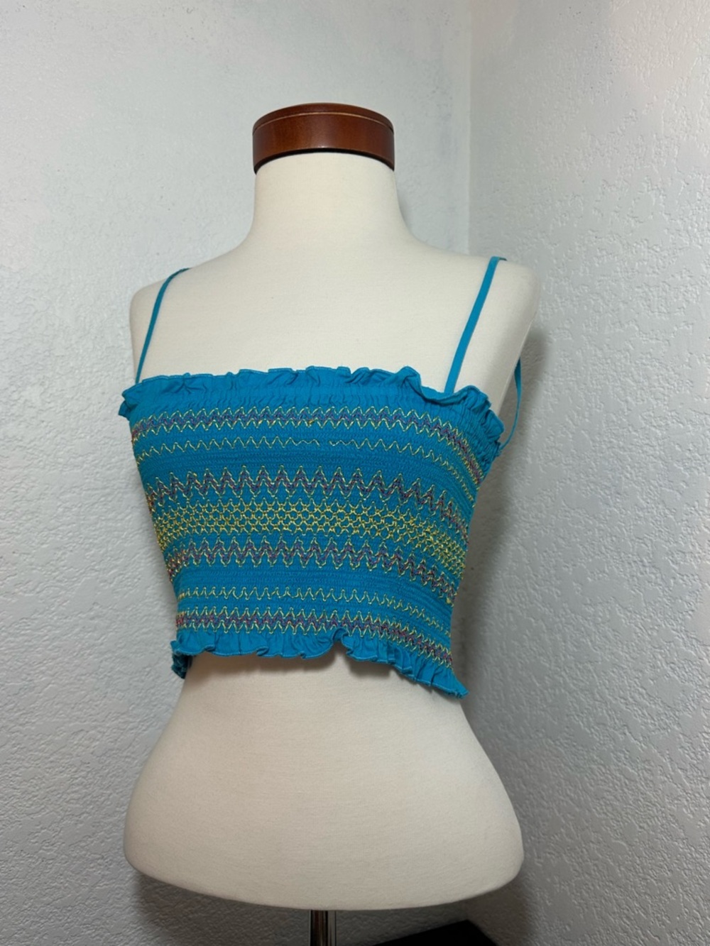 Y2K‎ Forever 21 colorful teal smocked cami Made in India ✨